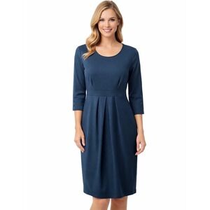 La Clef Dress M Blue Pleated‎ Knee Length 3/4 Sleeve Classic Versatile Modest